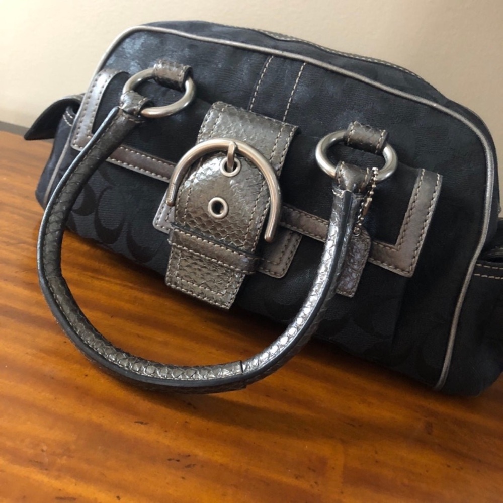 Coach Soho Ltd Ed Snakeskin Metallic Black Signature C Sm Tote Bag Purse Satchel